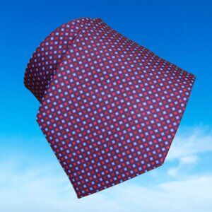 $590 New BRIONI Handmade Burgundy Red Blue Micro square Geometric Silk Tie Italy